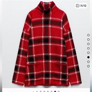 Zara Red and Black Plaid Knit Sweater with Pouch Pockets